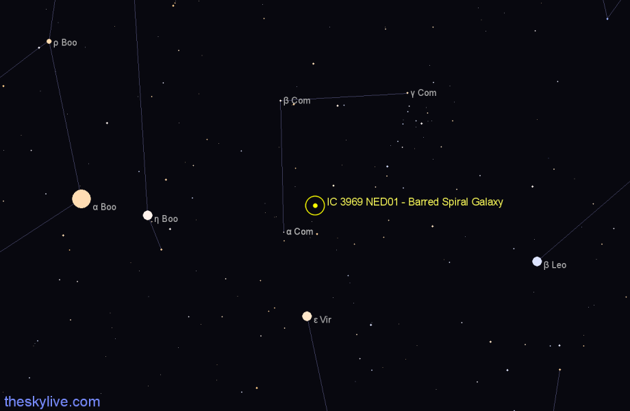 Finder chart IC 3969 NED01 - Barred Spiral Galaxy in Coma Berenices star