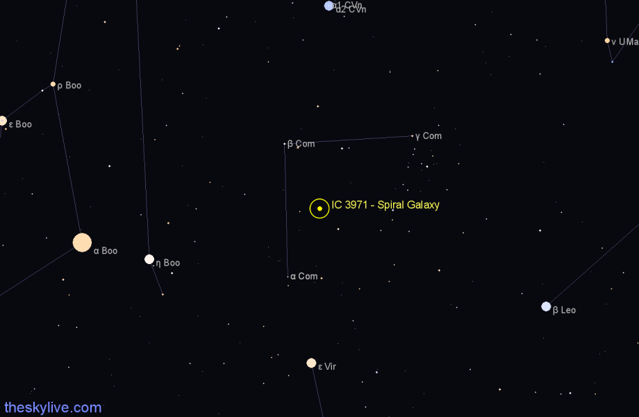 Finder chart IC 3971 - Spiral Galaxy in Coma Berenices star