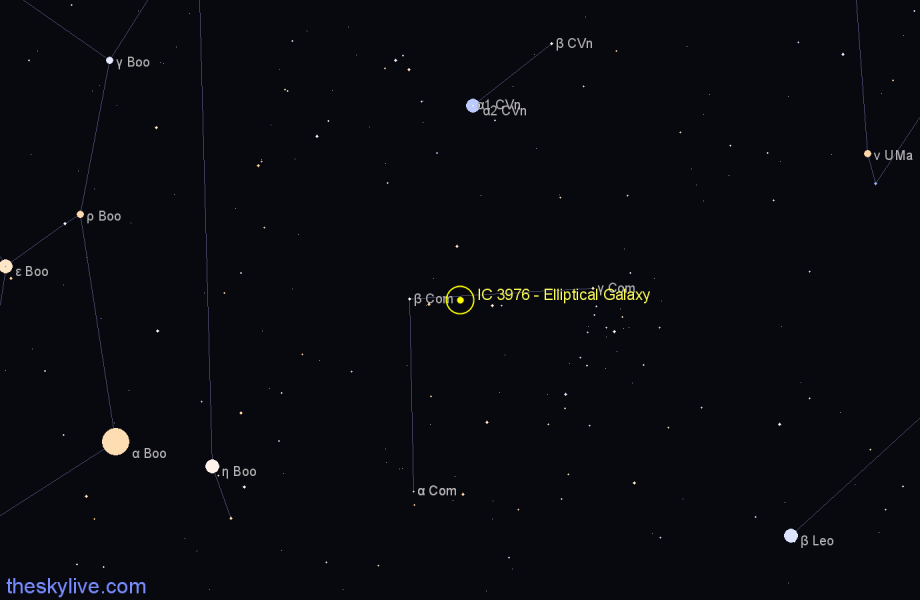 Finder chart IC 3976 - Elliptical Galaxy in Coma Berenices star