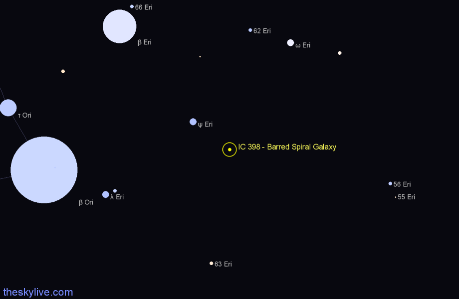 Finder chart IC 398 - Barred Spiral Galaxy in Eridanus star