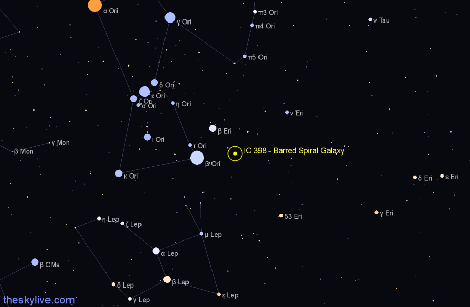 Finder chart IC 398 - Barred Spiral Galaxy in Eridanus star