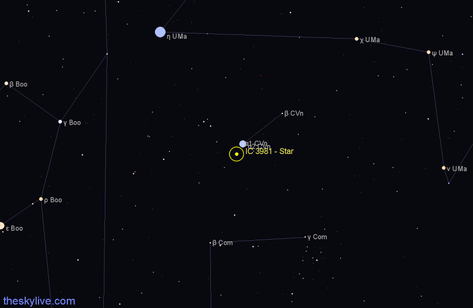 Finder chart IC 3981 - Star in Canes Venatici star