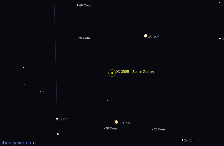 Finder chart IC 3985 - Spiral Galaxy in Coma Berenices star