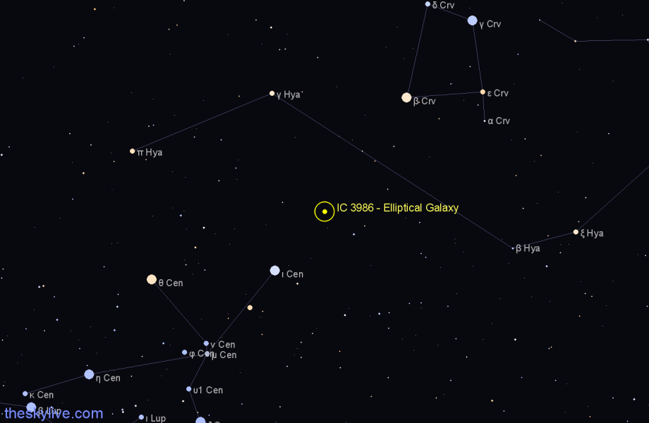 Finder chart IC 3986 - Elliptical Galaxy in Centaurus star