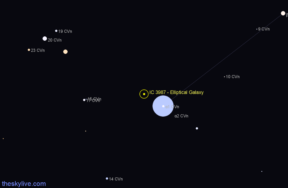 Finder chart IC 3987 - Elliptical Galaxy in Canes Venatici star