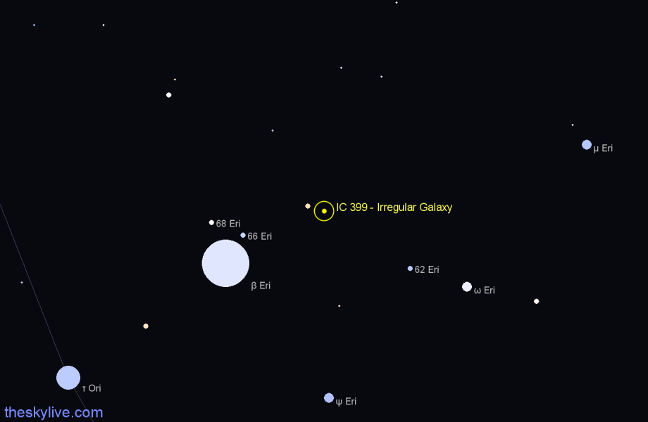 Finder chart IC 399 - Irregular Galaxy in Eridanus star