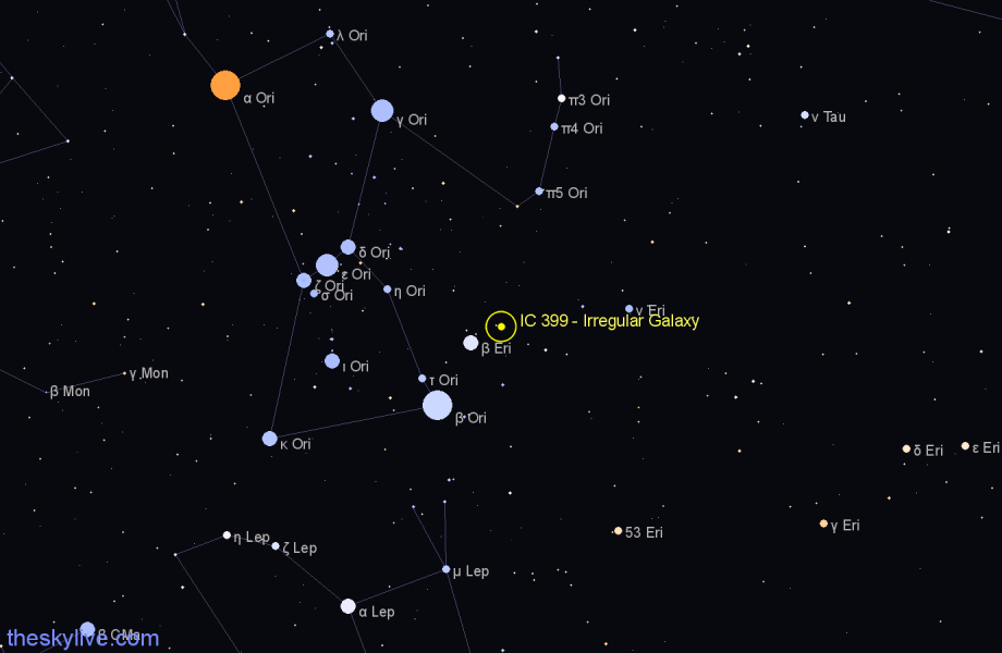Finder chart IC 399 - Irregular Galaxy in Eridanus star