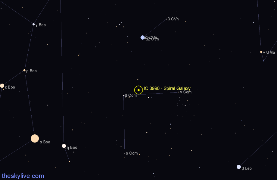 Finder chart IC 3990 - Spiral Galaxy in Coma Berenices star