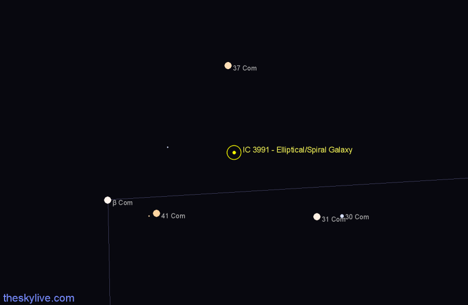 Finder chart IC 3991 - Elliptical/Spiral Galaxy in Coma Berenices star