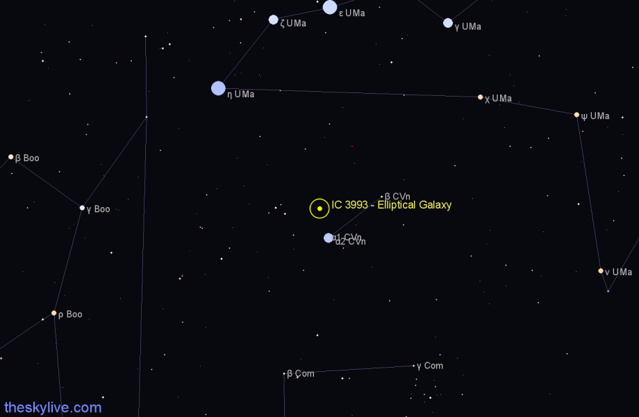 Finder chart IC 3993 - Elliptical Galaxy in Canes Venatici star