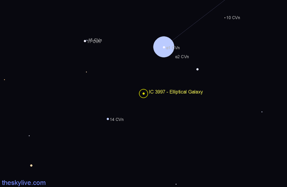 Finder chart IC 3997 - Elliptical Galaxy in Canes Venatici star