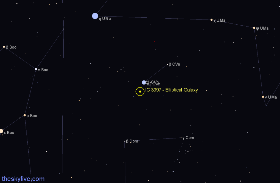 Finder chart IC 3997 - Elliptical Galaxy in Canes Venatici star