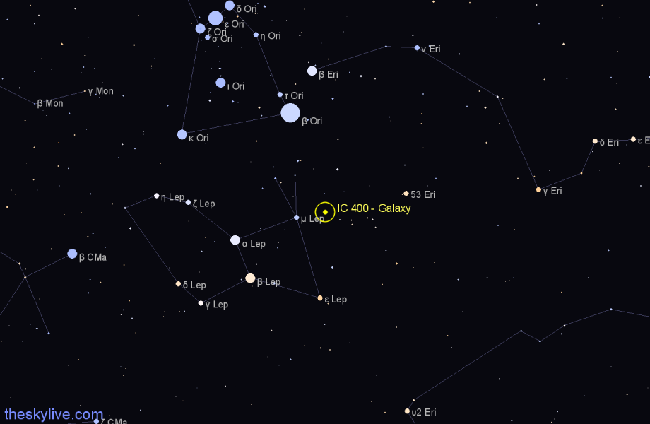 Finder chart IC 400 - Galaxy in Lepus star