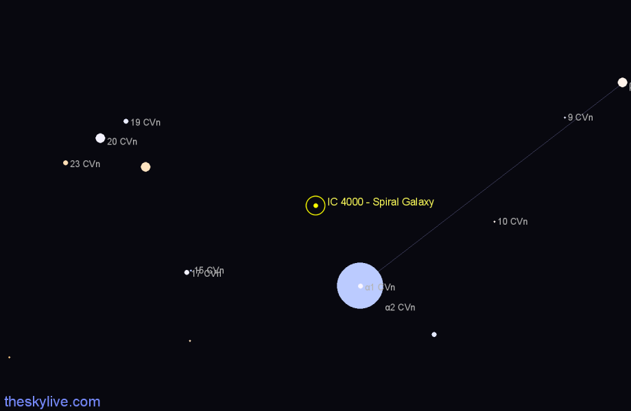 Finder chart IC 4000 - Spiral Galaxy in Canes Venatici star