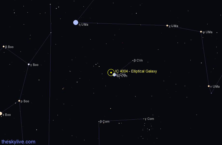 Finder chart IC 4004 - Elliptical Galaxy in Canes Venatici star