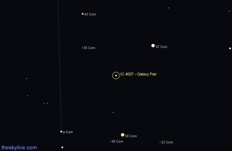 Finder chart IC 4007 - Galaxy Pair in Coma Berenices star