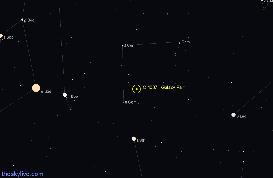 Finder chart IC 4007 - Galaxy Pair in Coma Berenices star