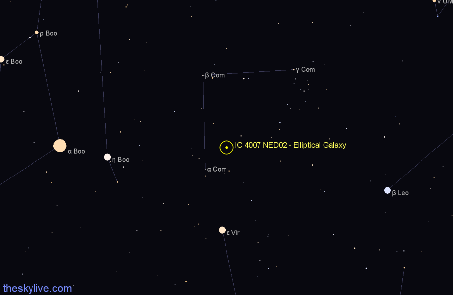 Finder chart IC 4007 NED02 - Elliptical Galaxy in Coma Berenices star