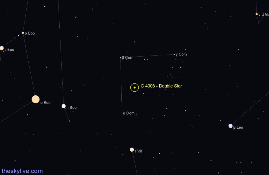 Finder chart IC 4008 - Double Star in Coma Berenices star