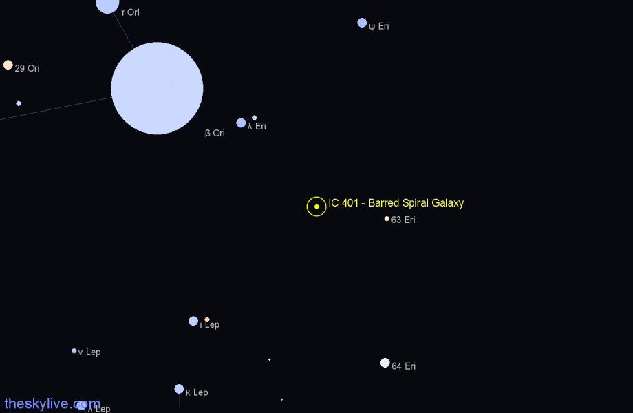 Finder chart IC 401 - Barred Spiral Galaxy in Eridanus star