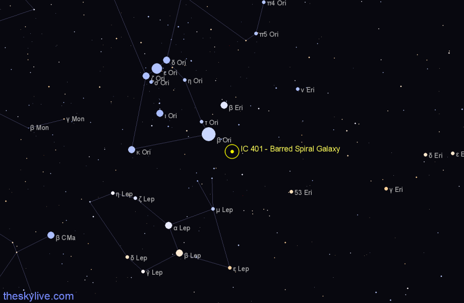 Finder chart IC 401 - Barred Spiral Galaxy in Eridanus star