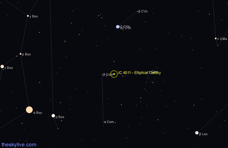 Finder chart IC 4011 - Elliptical Galaxy in Coma Berenices star