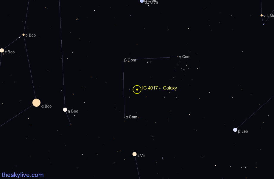 Finder chart IC 4017 - Galaxy in Coma Berenices star