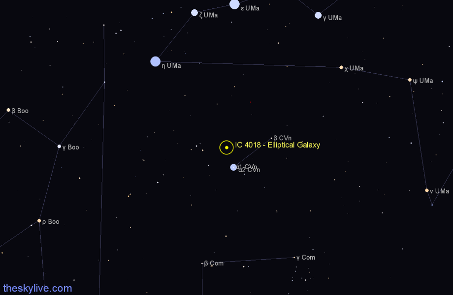 Finder chart IC 4018 - Elliptical Galaxy in Canes Venatici star