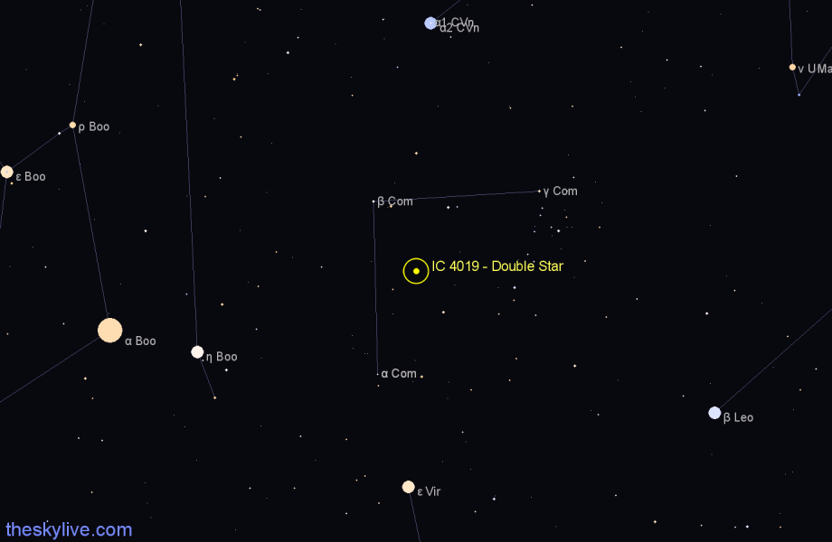 Finder chart IC 4019 - Double Star in Coma Berenices star