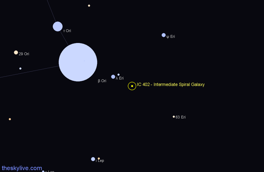 Finder chart IC 402 - Intermediate Spiral Galaxy in Eridanus star
