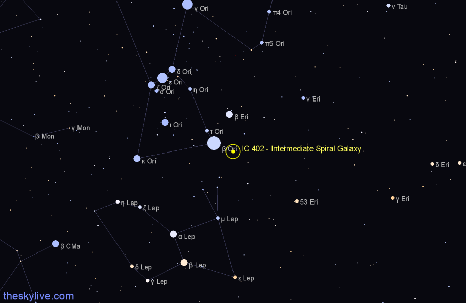 Finder chart IC 402 - Intermediate Spiral Galaxy in Eridanus star