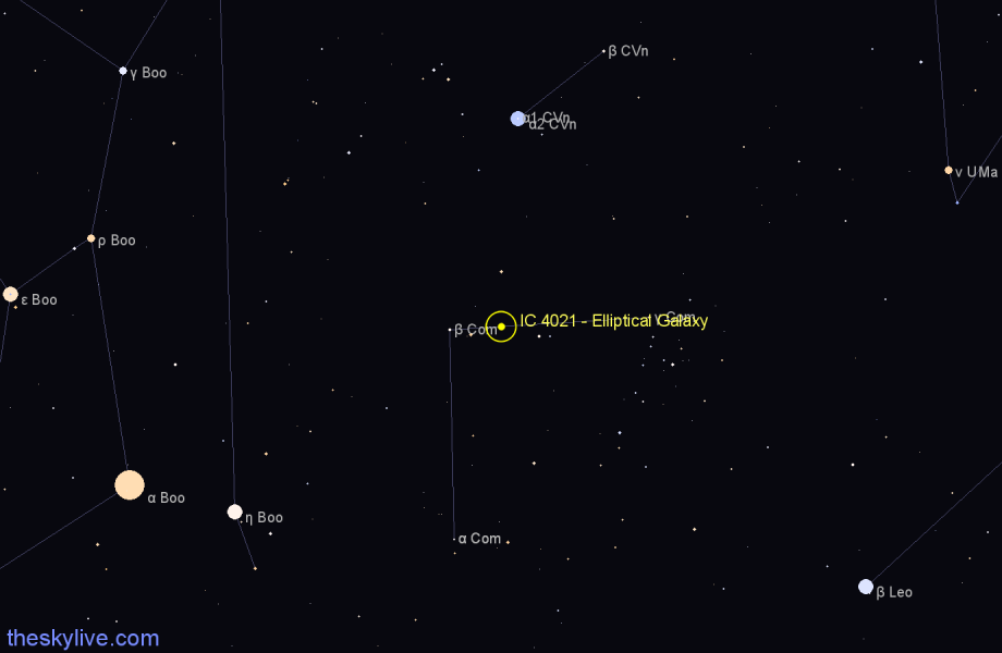 Finder chart IC 4021 - Elliptical Galaxy in Coma Berenices star