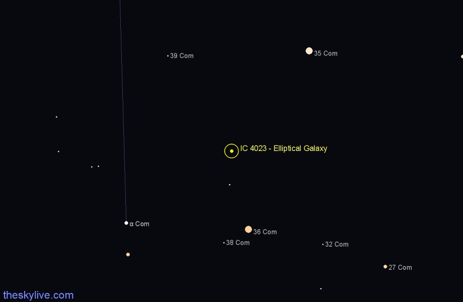 Finder chart IC 4023 - Elliptical Galaxy in Coma Berenices star