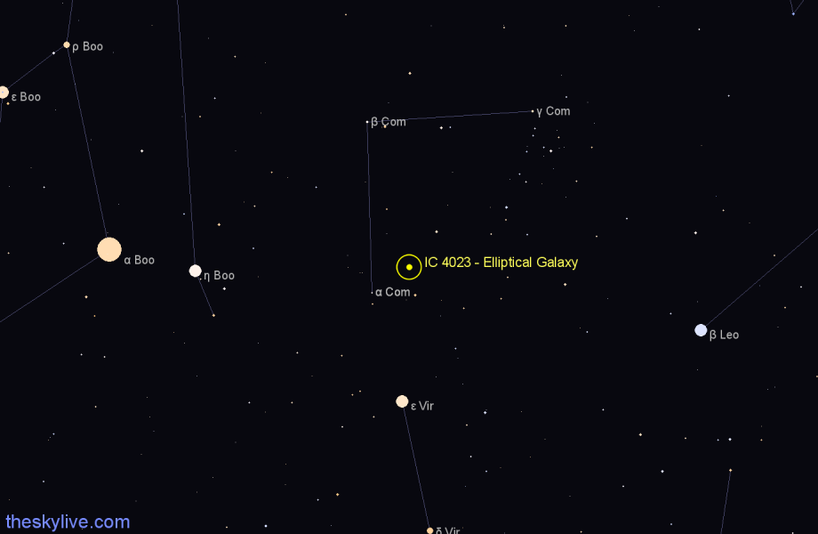 Finder chart IC 4023 - Elliptical Galaxy in Coma Berenices star