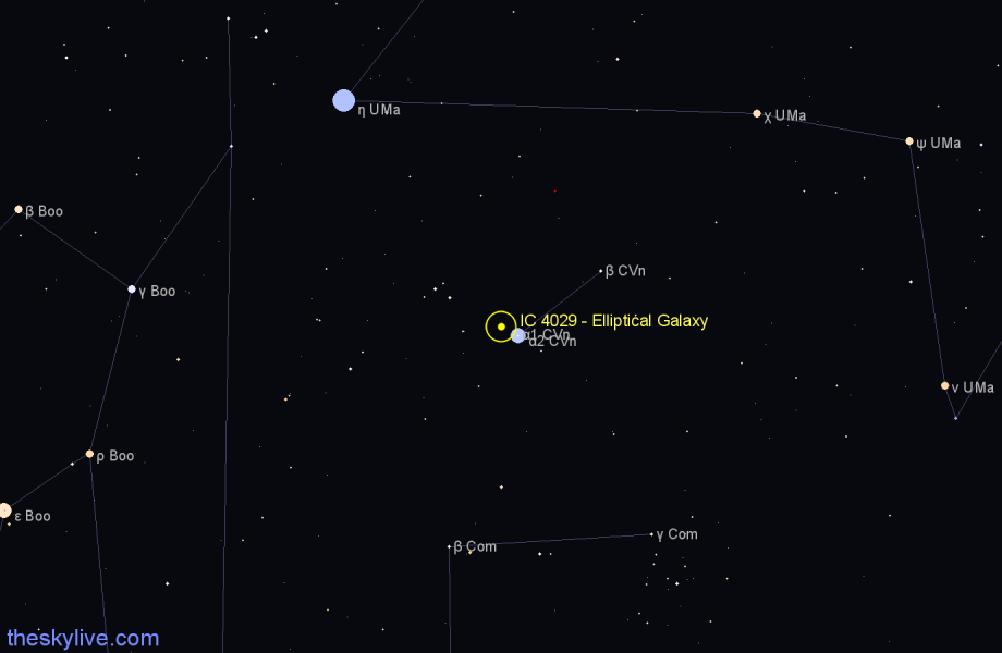 Finder chart IC 4029 - Elliptical Galaxy in Canes Venatici star