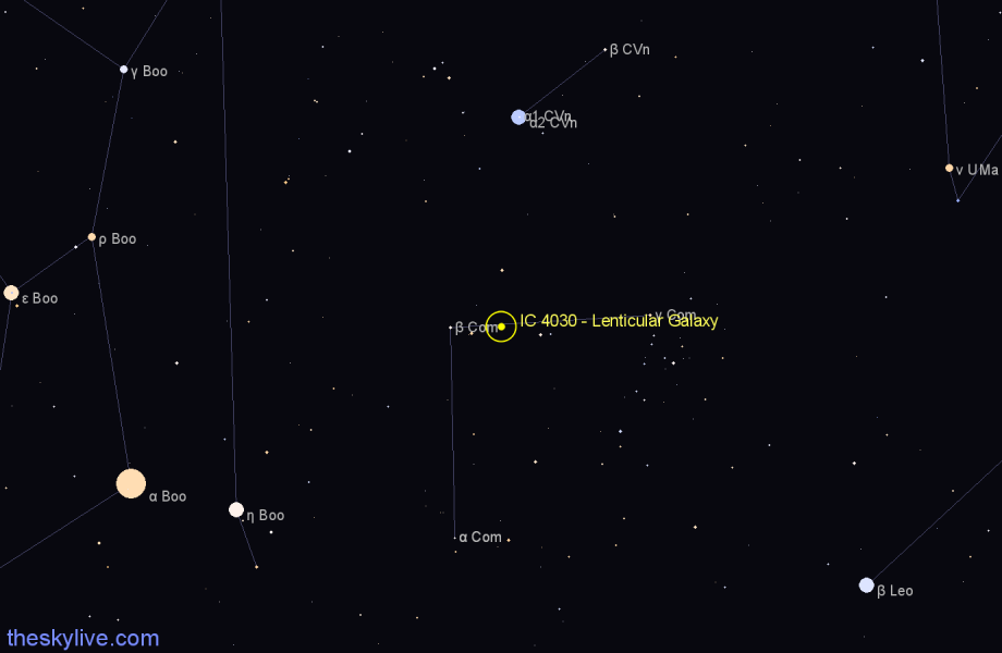 Finder chart IC 4030 - Lenticular Galaxy in Coma Berenices star