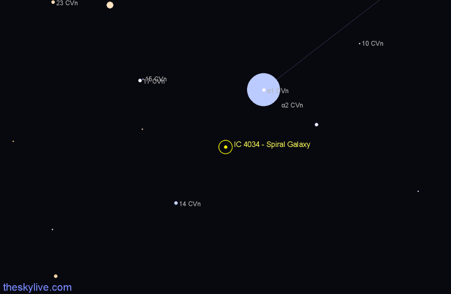 Finder chart IC 4034 - Spiral Galaxy in Canes Venatici star