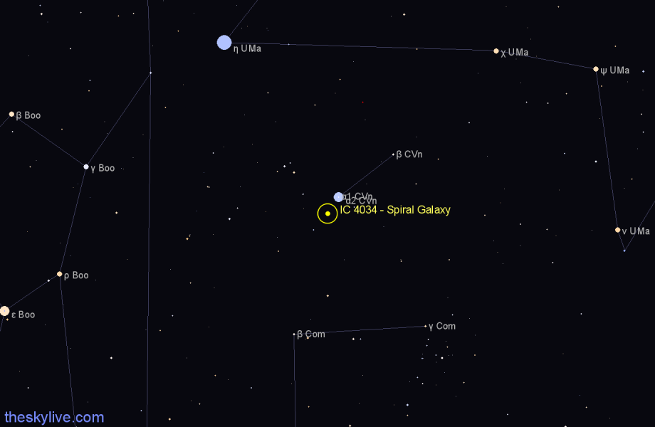 Finder chart IC 4034 - Spiral Galaxy in Canes Venatici star