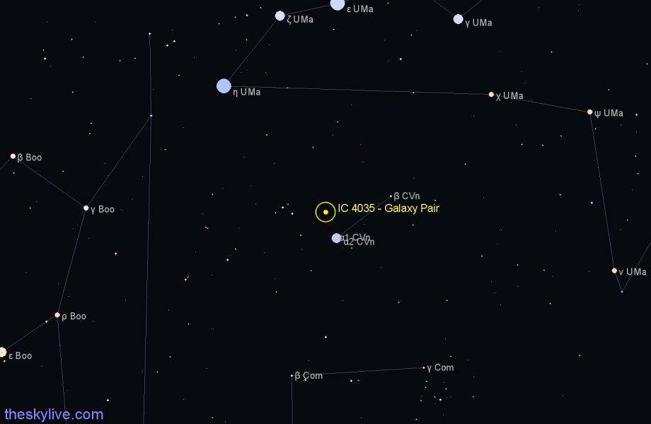 Finder chart IC 4035 - Galaxy Pair in Canes Venatici star