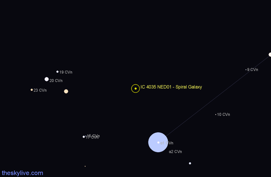 Finder chart IC 4035 NED01 - Spiral Galaxy in Canes Venatici star