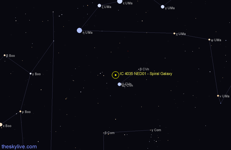 Finder chart IC 4035 NED01 - Spiral Galaxy in Canes Venatici star