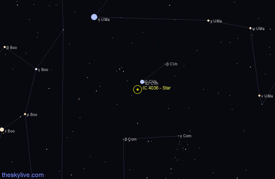 Finder chart IC 4036 - Star in Canes Venatici star