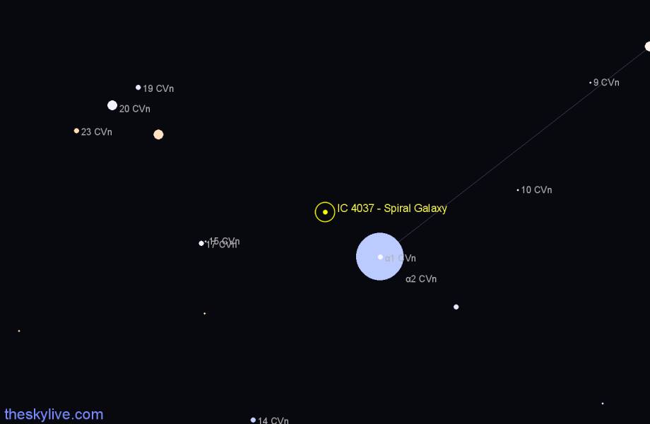 Finder chart IC 4037 - Spiral Galaxy in Canes Venatici star