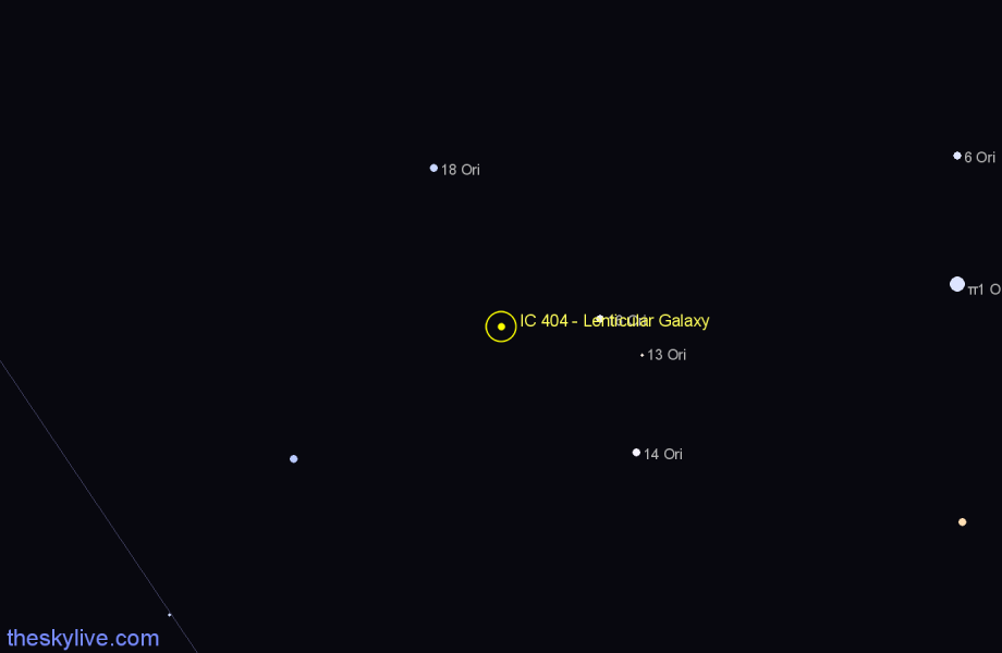 Finder chart IC 404 - Lenticular Galaxy in Orion star