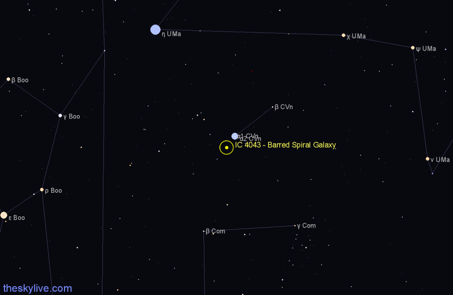 Finder chart IC 4043 - Barred Spiral Galaxy in Canes Venatici star