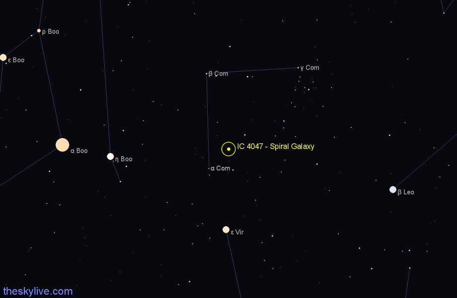 Finder chart IC 4047 - Spiral Galaxy in Coma Berenices star