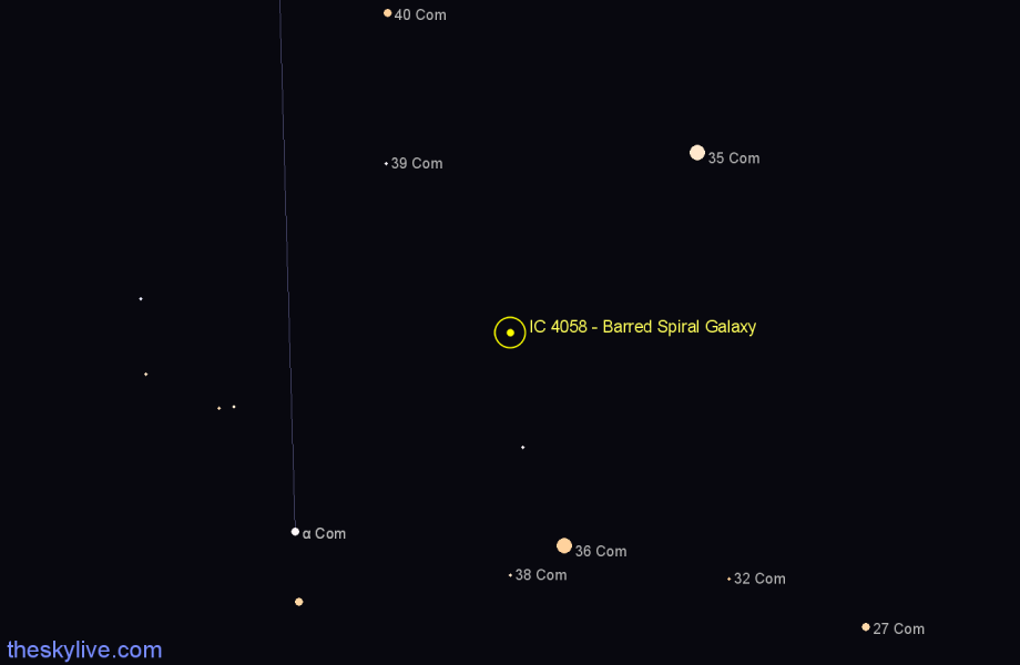 Finder chart IC 4058 - Barred Spiral Galaxy in Coma Berenices star