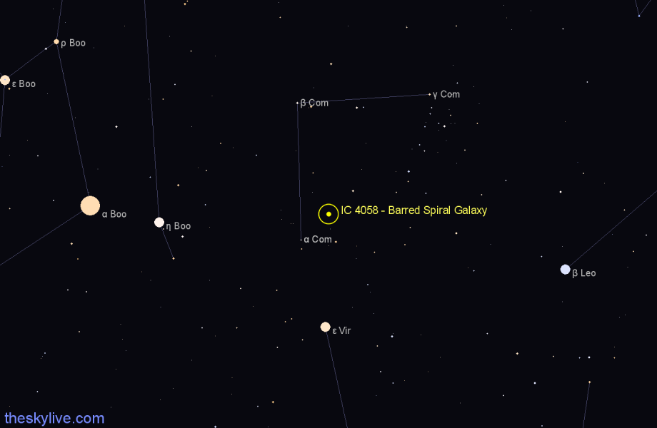 Finder chart IC 4058 - Barred Spiral Galaxy in Coma Berenices star