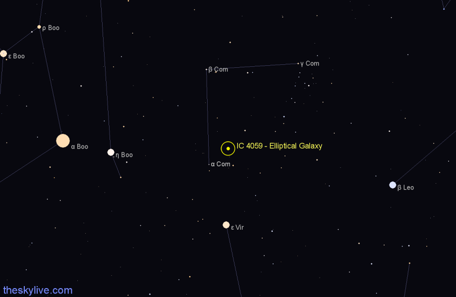 Finder chart IC 4059 - Elliptical Galaxy in Coma Berenices star