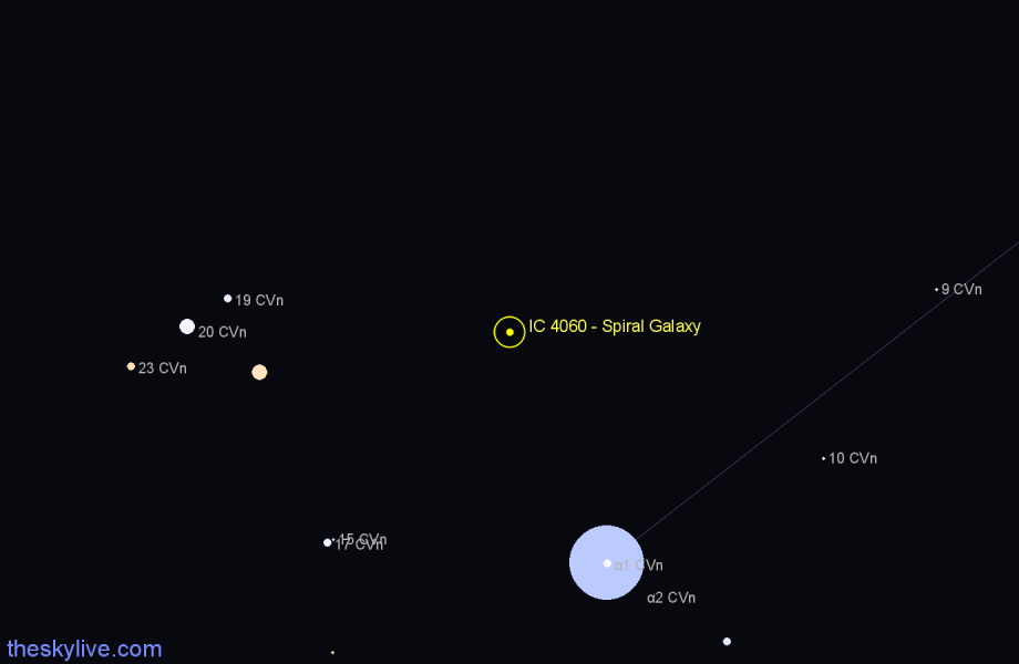 Finder chart IC 4060 - Spiral Galaxy in Canes Venatici star